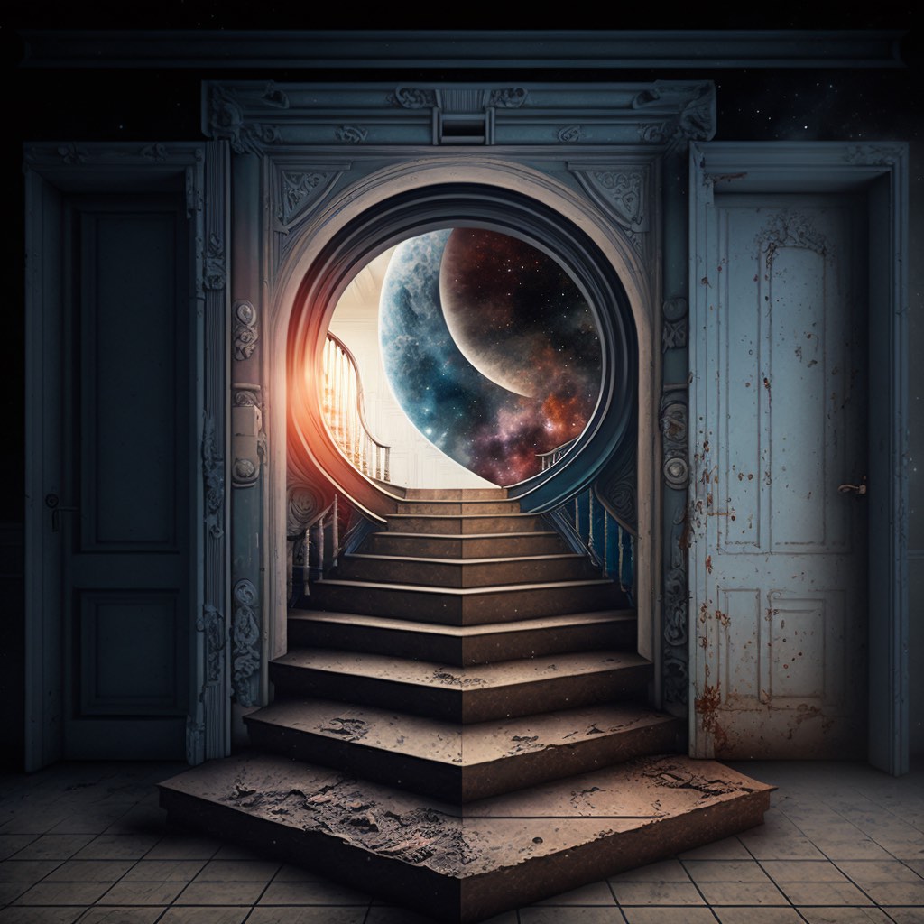 a door staircase to another universe